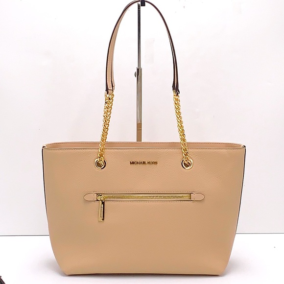 Michael Kors Jet Set Item Medium Front Pocket Shoulder Chain Tote BUFF COLOR - Picture 2 of 13